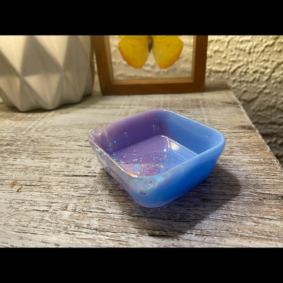 Jewelry Tray - Purple + Blue + Rainbow Iridescent Confetti - Square Dish - Picture 15 of 16